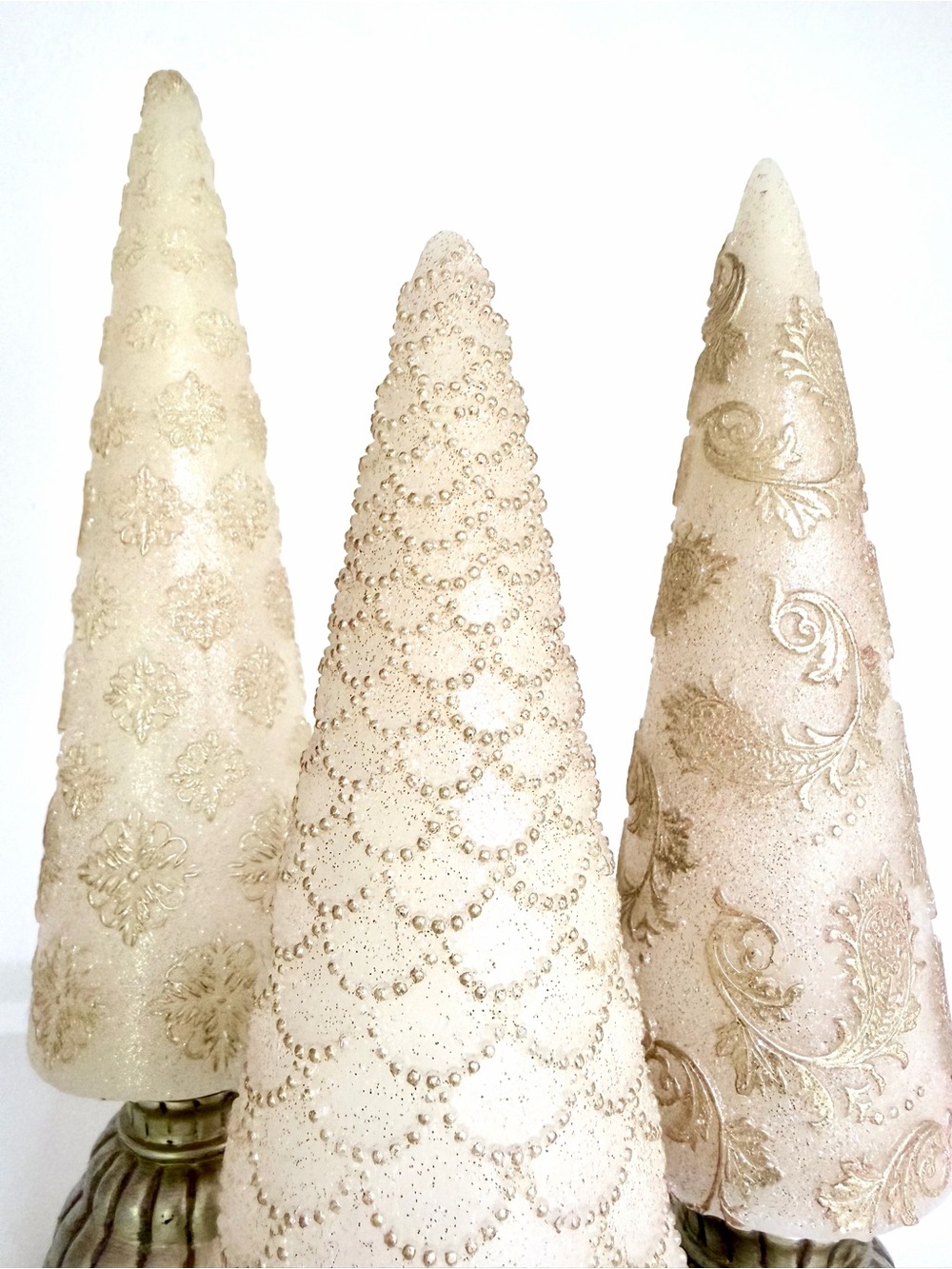Three Illuminating Gold Wax Holiday Cone Trees - Picture 5 of 16